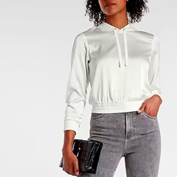 NWT Hooded Silky Waist banded Drawstring Top - Picture 1 of 5